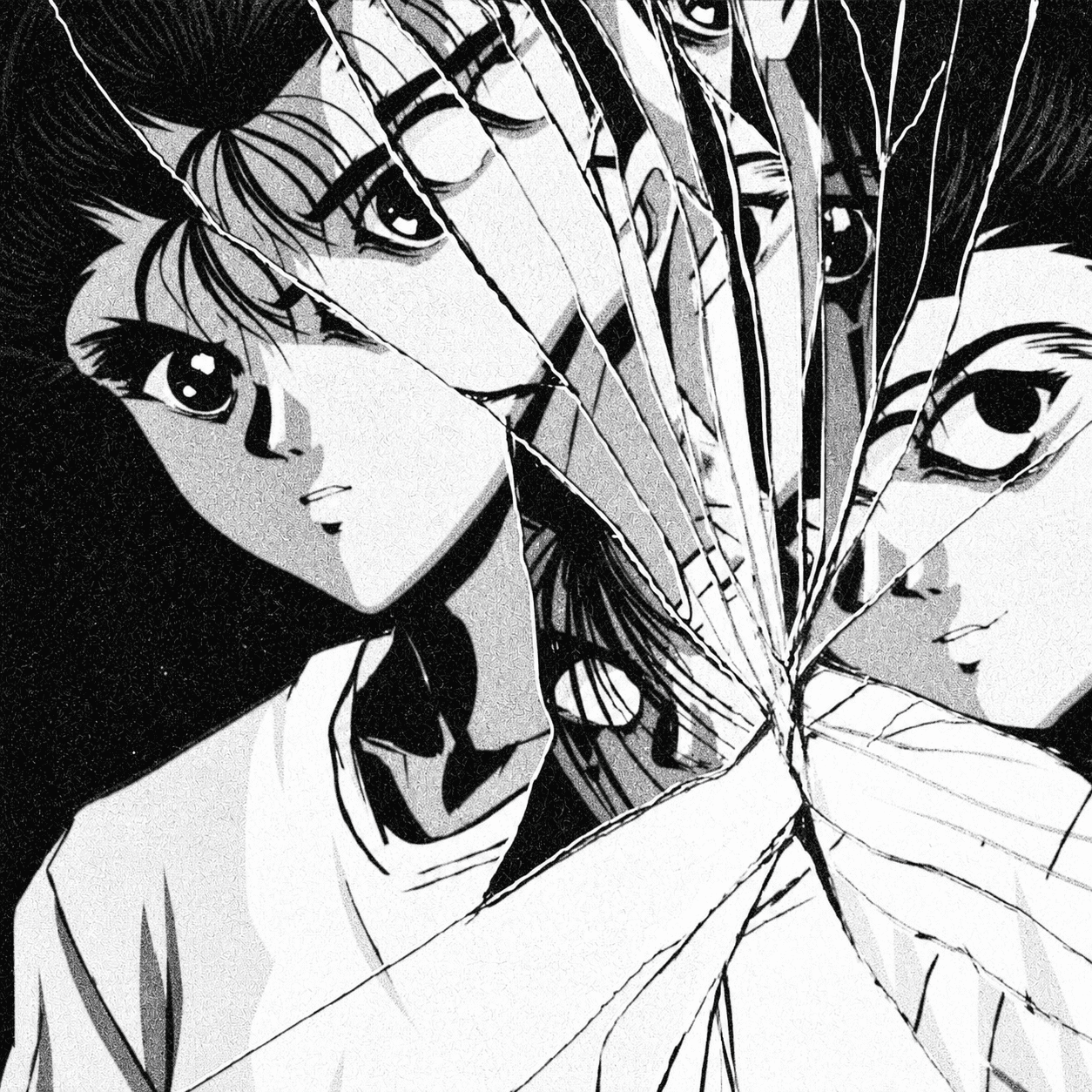 Yusuke Urameshi reflected in a broken mirror